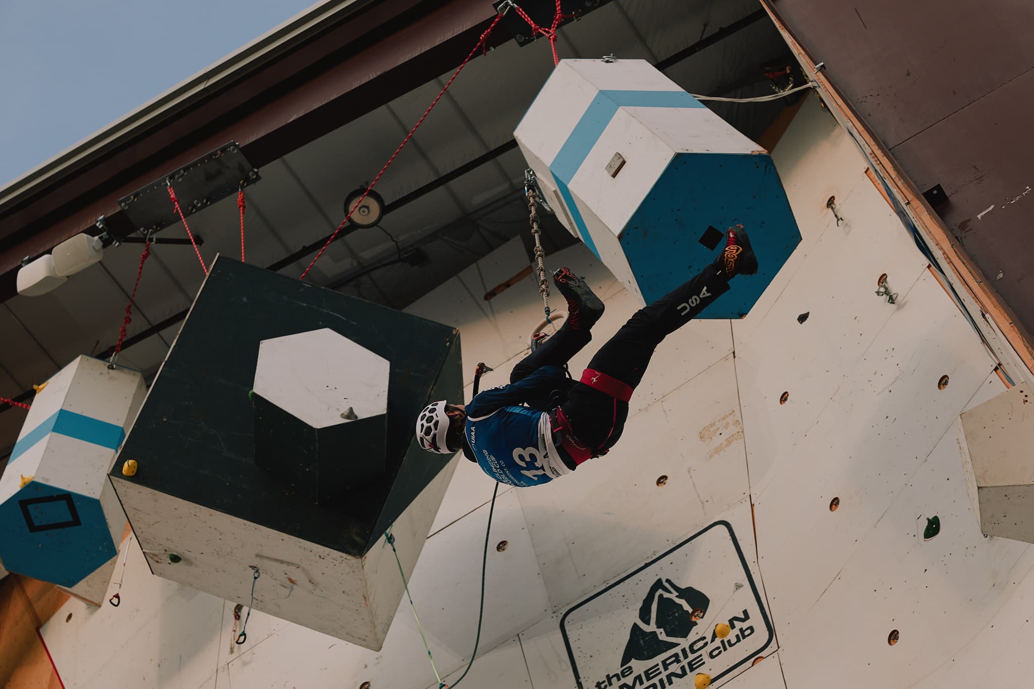 Athlete competing on the lead wall during a USA Ice Climbing event