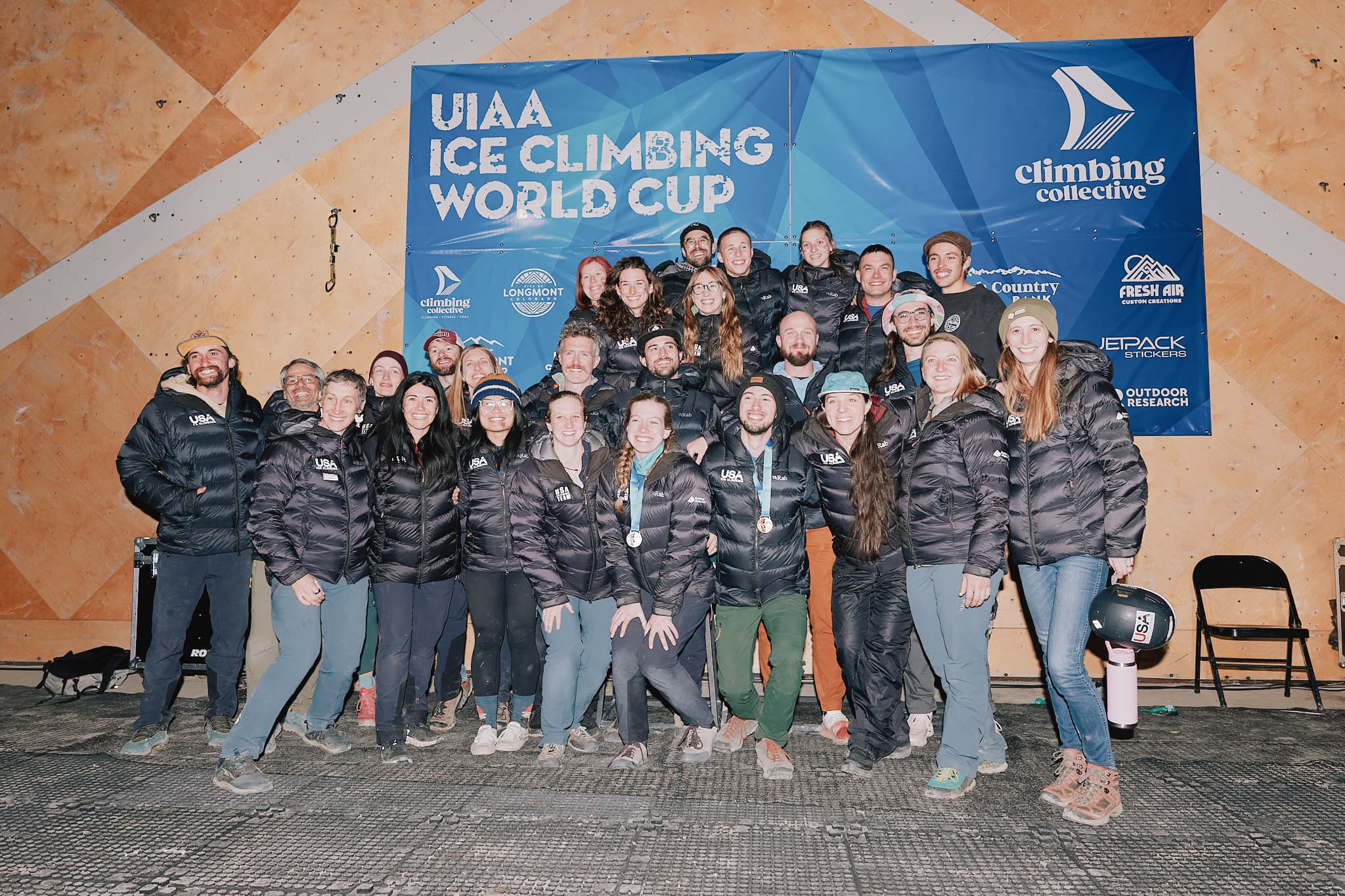 USA Ice Climbing National Team – powerful group action shot on ice